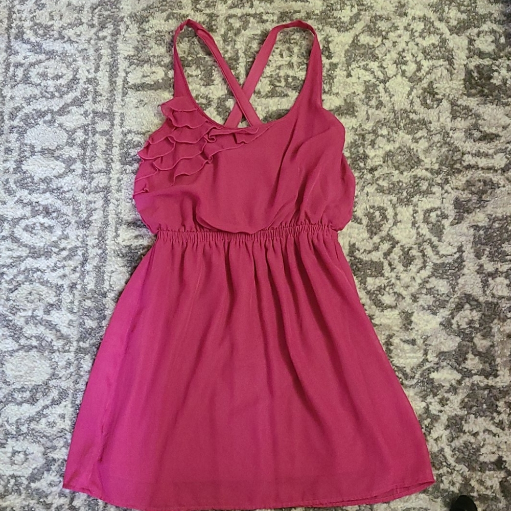 Pink ruffle mini dress